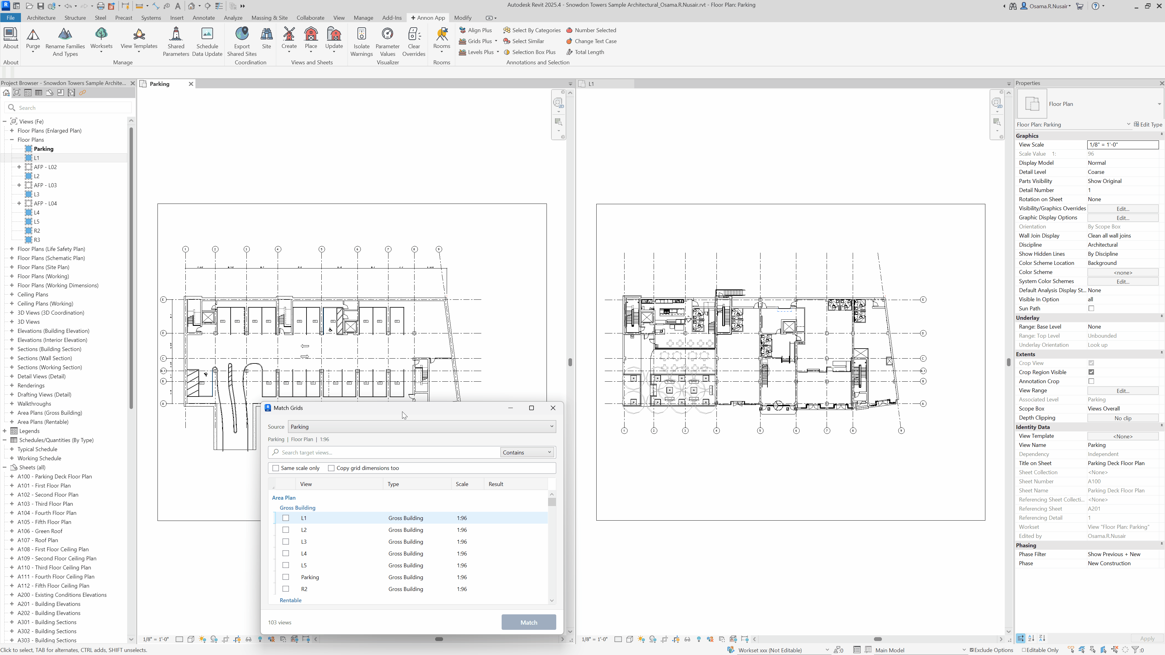 Grids Match copying grid extents from a source view to other views