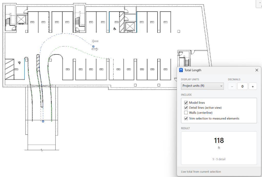 Total Length panel showing a live length total with units